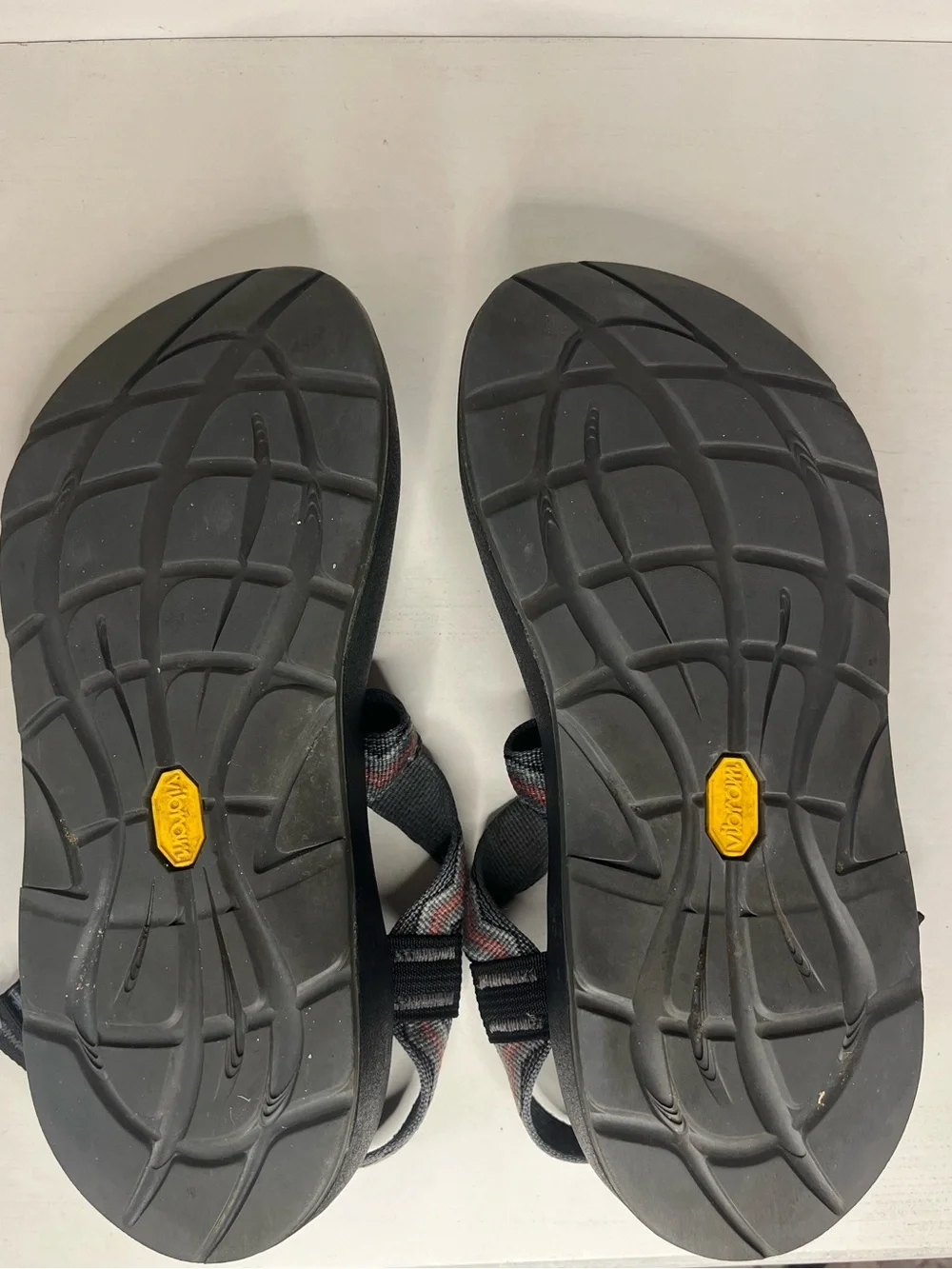 Chaco Men’s Black Sandals with Red-Gray Zigzag Straps